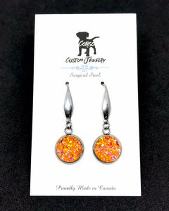12mm Orange Creamsicle Druzy Drop Earrings (Surgical Steel)