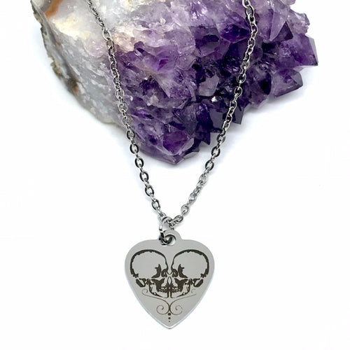 Skull Heart Charm Necklace (Stainless Steel)