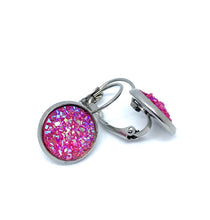 Load image into Gallery viewer, 12mm Pink Druzy Leverback Drop Earrings (Stainless Steel)