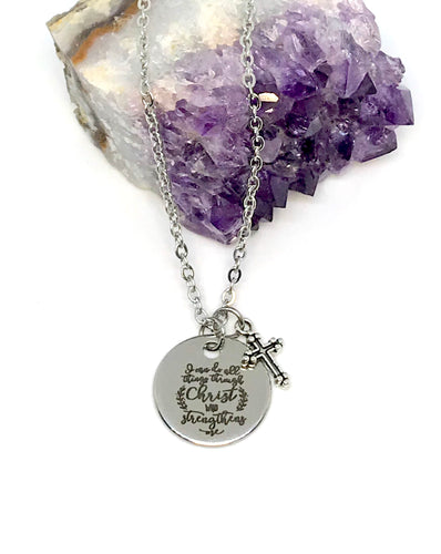 Cursive “I Can Do All Things Through Christ Who Strengthens Me” 3-in-1 Charm Necklace (Stainless Steel)