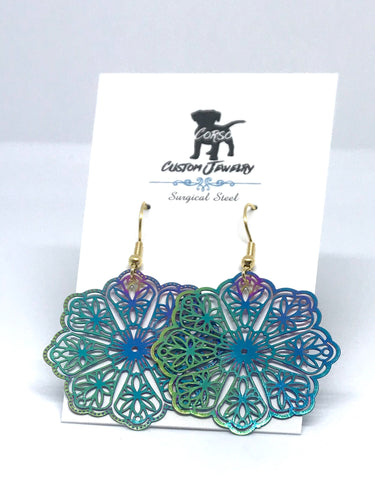 Rainbow Flower Drop Earrings
