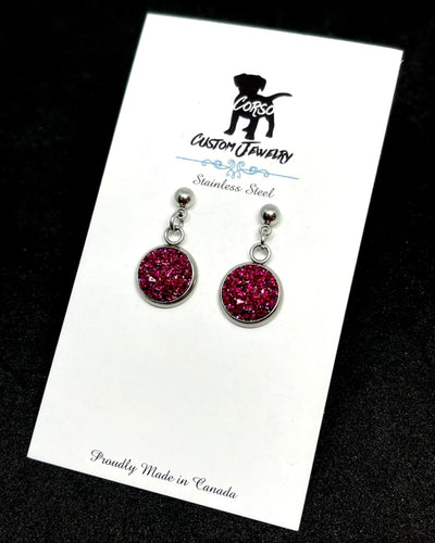 10mm Sangria Shimmer Druzy Drop Studs (Stainless Steel)