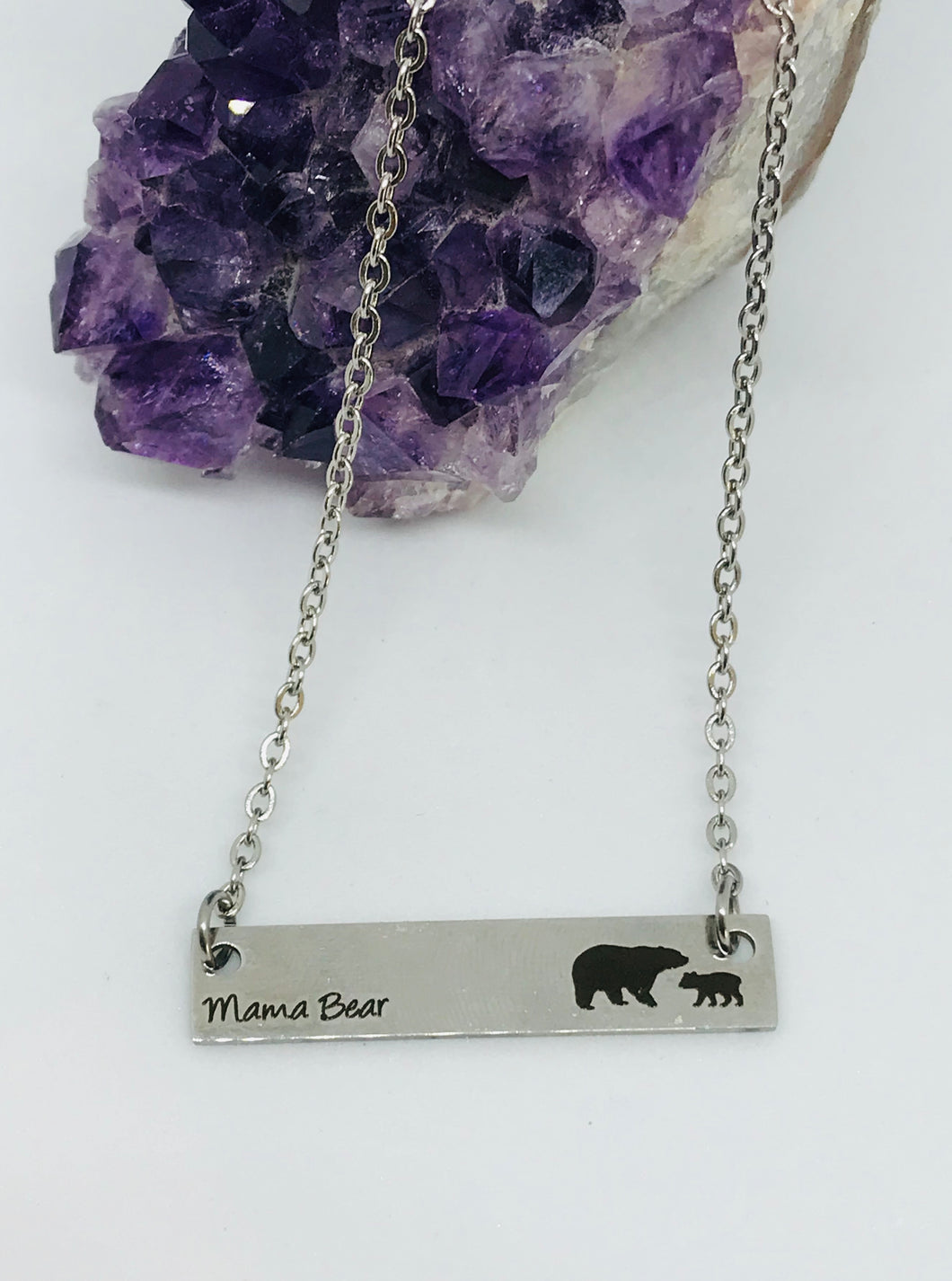 Mama Bear Necklace with One Cub (Stainless Steel)