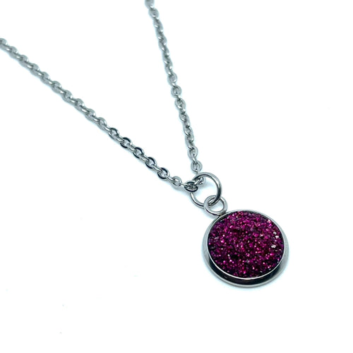 Sangria Shimmer Druzy Necklace (Stainless Steel)