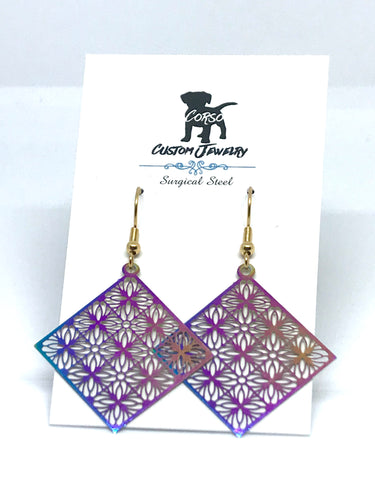 Rainbow Rhombus Drop Earrings