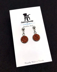 10mm Pumpkin Spice Latte Druzy Drop Studs (Stainless Steel)