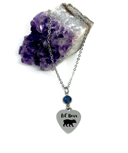 Lil’ Bear Birthstone Necklace (Stainless Steel)