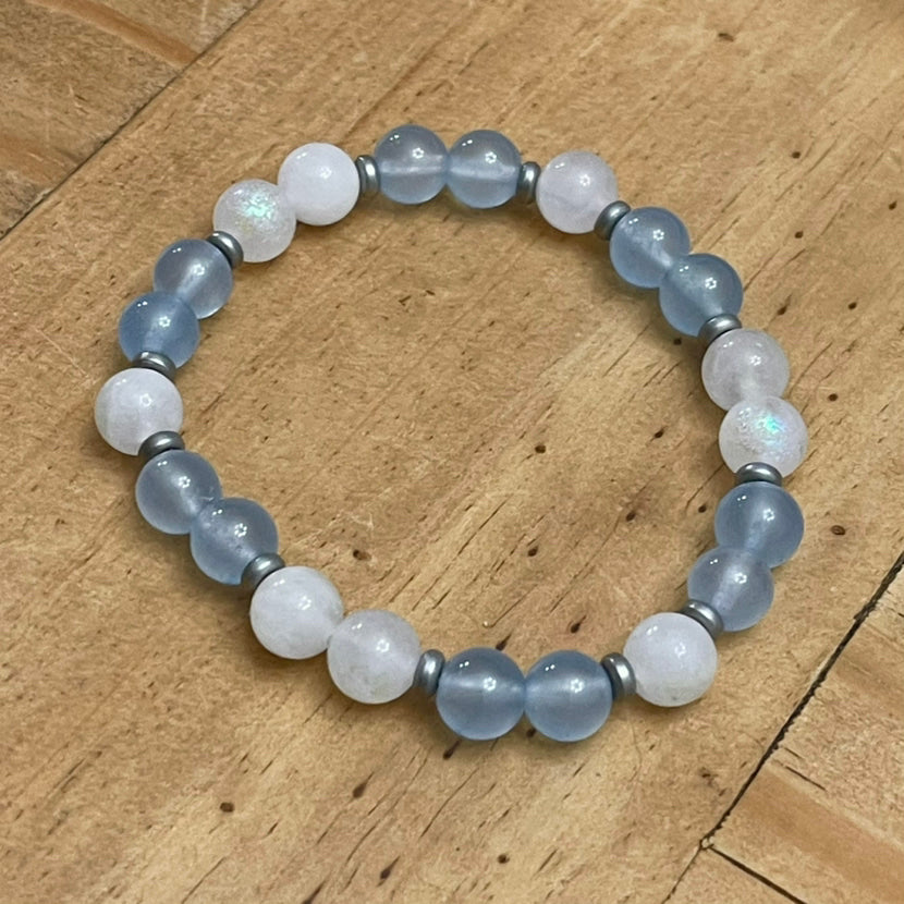 8mm Aquamarine & Moonstone Bracelet