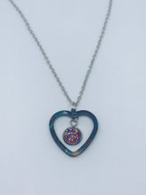 Load image into Gallery viewer, Dark Pink Druzy Heart Necklace #1 (Stainless Steel)