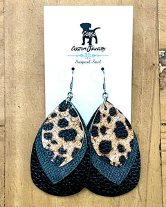Leopard Print Leather Drop Earrings (Surgical Steel)