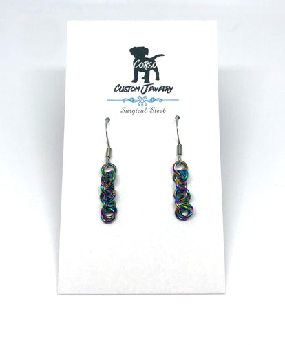 Rainbow Chainmail Drop Earrings (Surgical Steel)