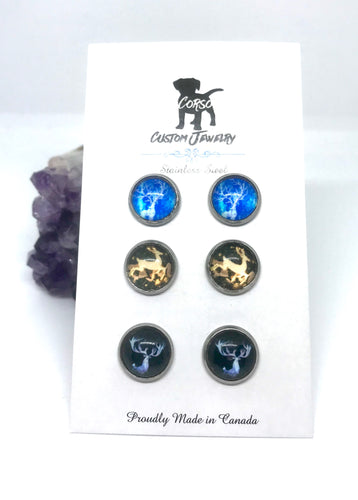 Pere David Deer 10mm Stud Trio (Stainless Steel)