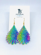 Load image into Gallery viewer, Rainbow Fancy Feather Drop Earrings