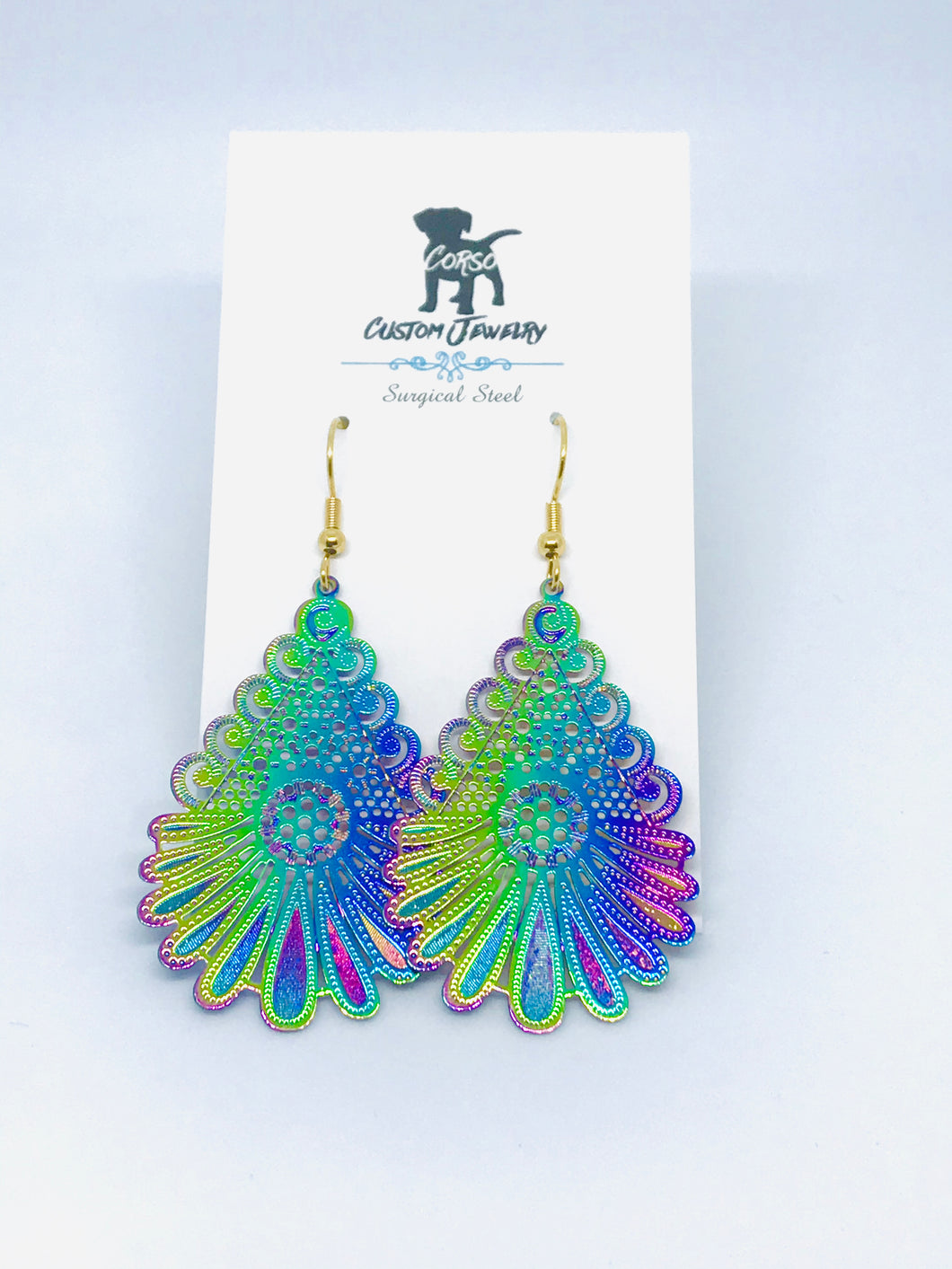 Rainbow Fancy Feather Drop Earrings