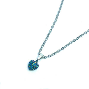 8mm Galaxy Blue Druzy Heart Necklace