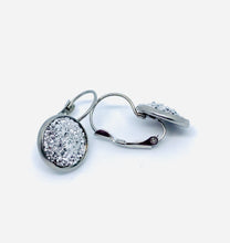 Load image into Gallery viewer, 12mm Silver Druzy Leverback Drop Earrings (Stainless Steel)