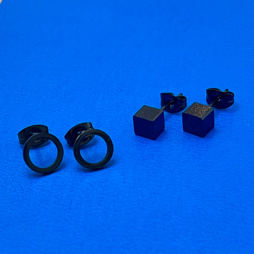 Black Bailey Minimalist Geometric Stud Duo Set (Stainless Steel)