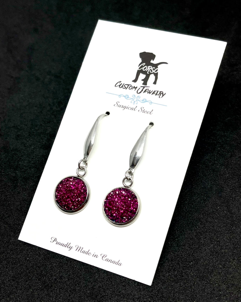 12mm Sangria Shimmer Druzy Drop Earrings (Surgical Steel)