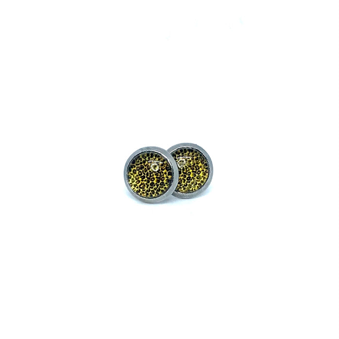 8mm Yellow Leopard Print Studs (Stainless Steel)