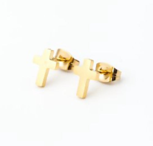 Gold Cross Studs (Stainless Steel)
