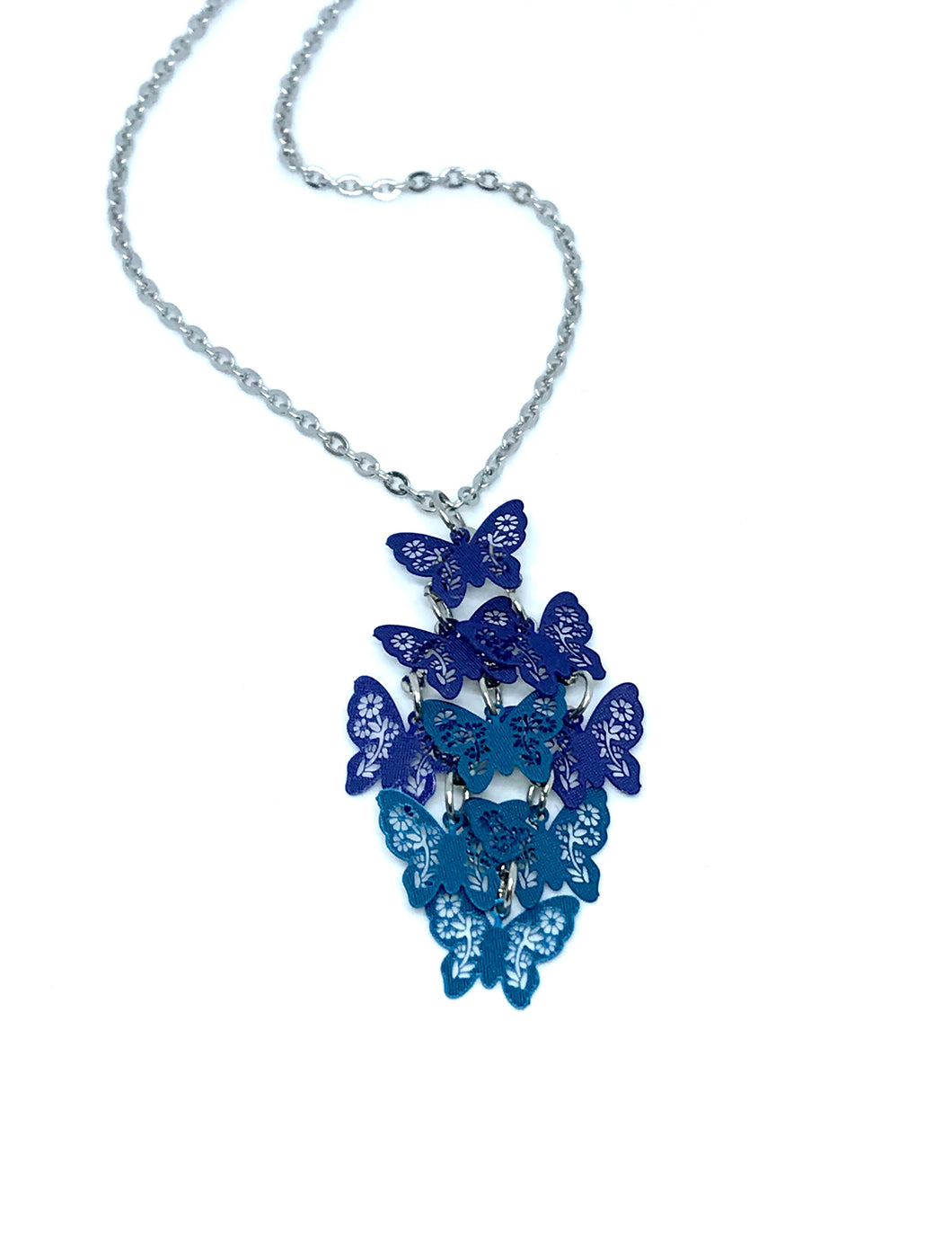 Blue Butterfly Kaleidoscope Necklace (Stainless Steel)