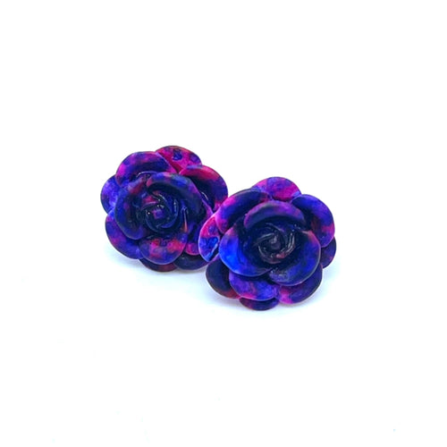 Pink & Blue Rose Studs