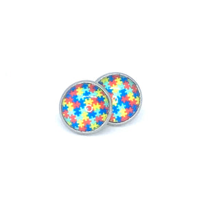 12mm Autism Awareness Tiny Puzzle Piece Studs (Stainless Steel)