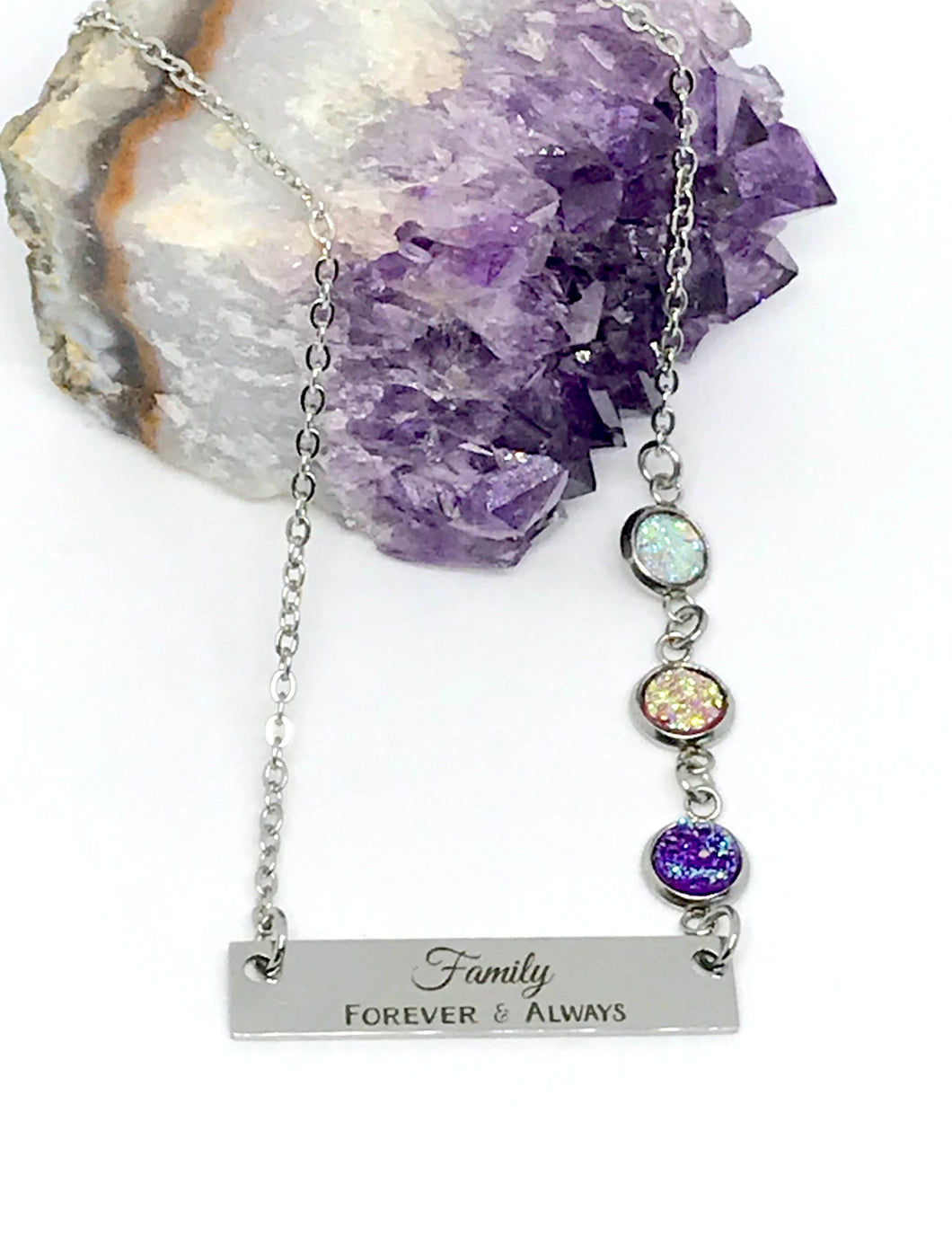 Family Necklace with Three Birthstones (Stainless Steel)
