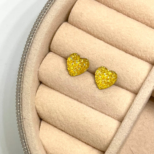 8mm Yellow Druzy Heart Studs