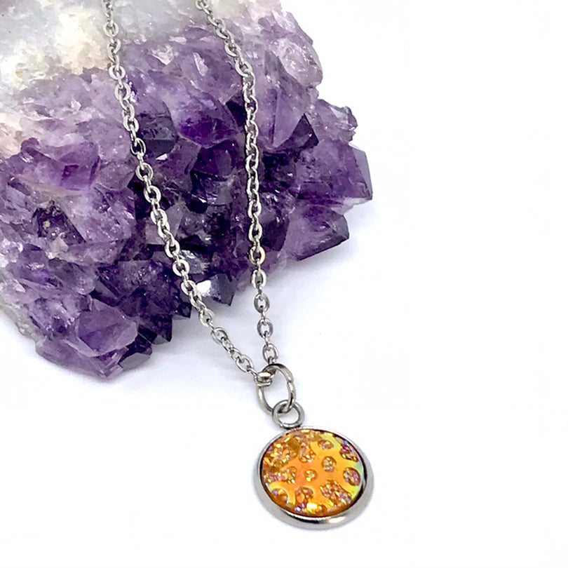 12mm Creamsicle Whirlpool Druzy Necklace (Stainless Steel)