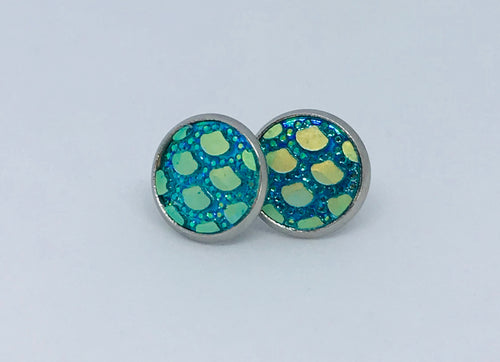 12mm Mythical Lake Blue Mermaid Studs
