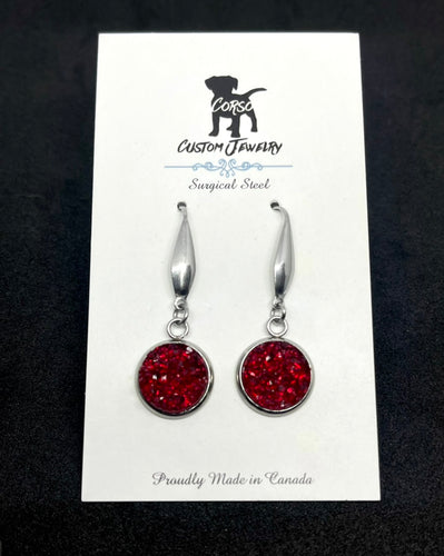 12mm Merlot Druzy Drop Earrings (Surgical Steel)