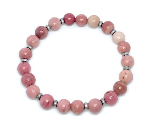 8mm Rhodonite & Silver Hematite Bracelet