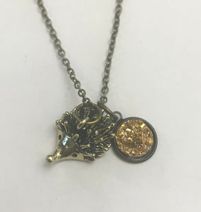 3D Hedgehog Necklace (Antique Bronze)