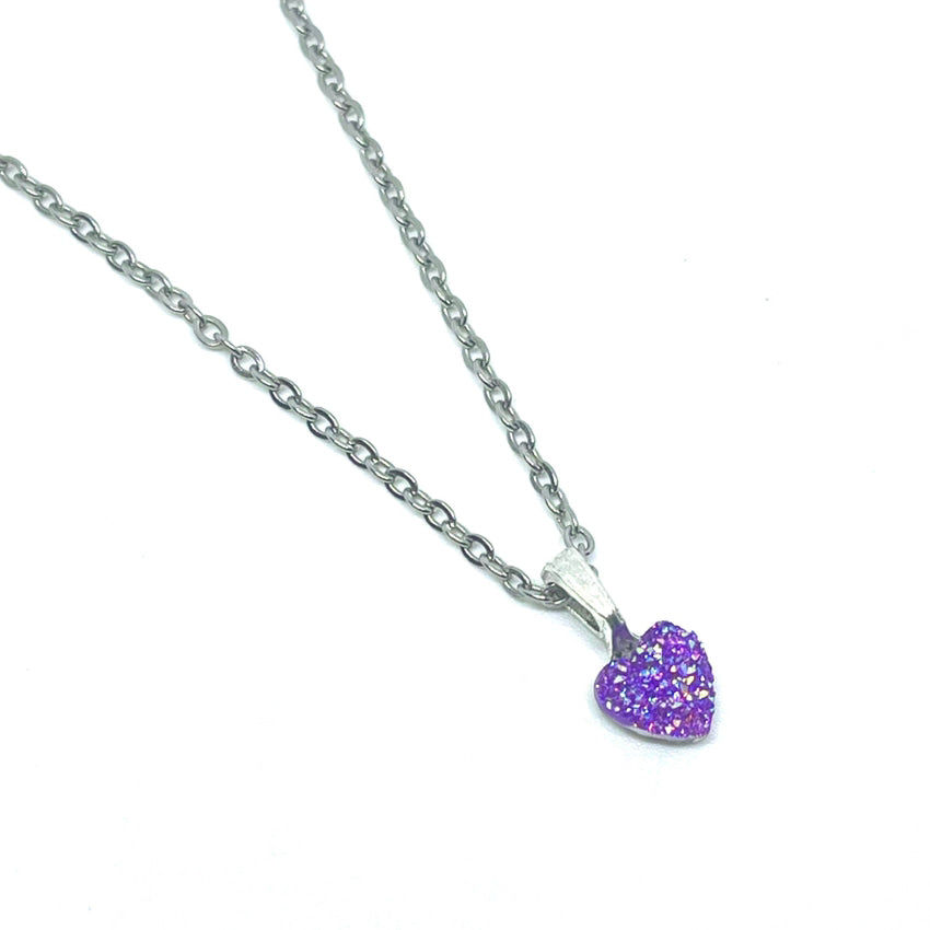 8mm Purple Druzy Heart Necklace