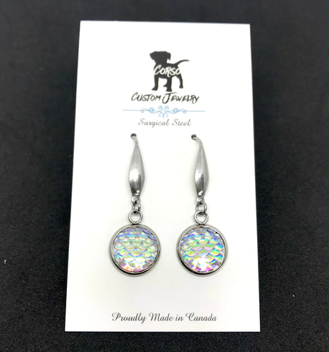 12mm White Mermaid Drop Earrings (Surgical Steel)