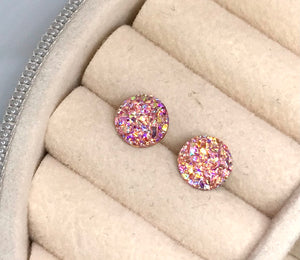 8mm Pink Druzy Studs