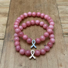 Load image into Gallery viewer, 8mm Breast Cancer Research Gemstone Bracelet (Rose Gold Stainless Steel)