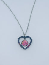 Load image into Gallery viewer, Pink Druzy Heart Necklace (Stainless Steel)