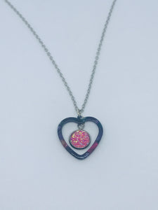 Pink Druzy Heart Necklace (Stainless Steel)