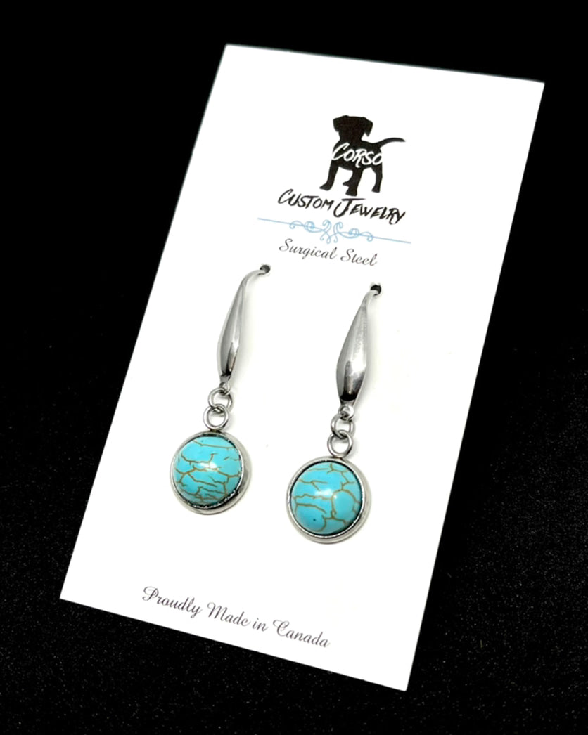 10mm Turquoise Drop Earrings (Surgical Steel)