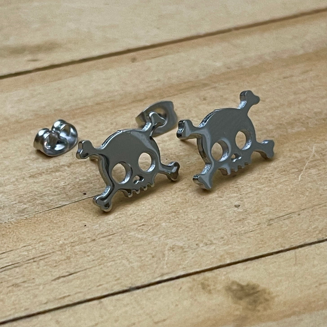 Silver Skull & Crossbones Studs (Stainless Steel)