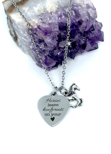 “Horses leave hoofprints on your 🖤” 3-in-1 Charm Necklace (Stainless Steel)
