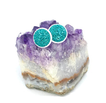 Load image into Gallery viewer, 12mm Aqua Shimmer Druzy Studs