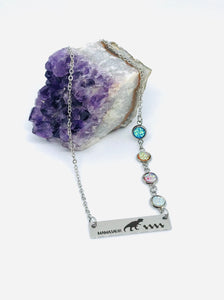 Mamasaur Birthstone Necklace with Four Babies (Stainless Steel)
