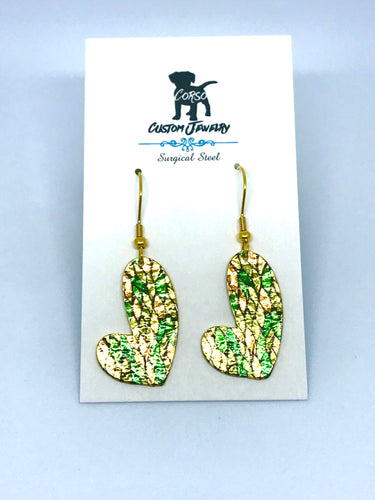 Golden Leaf Heart Drop Earrings (Surgical Steel)