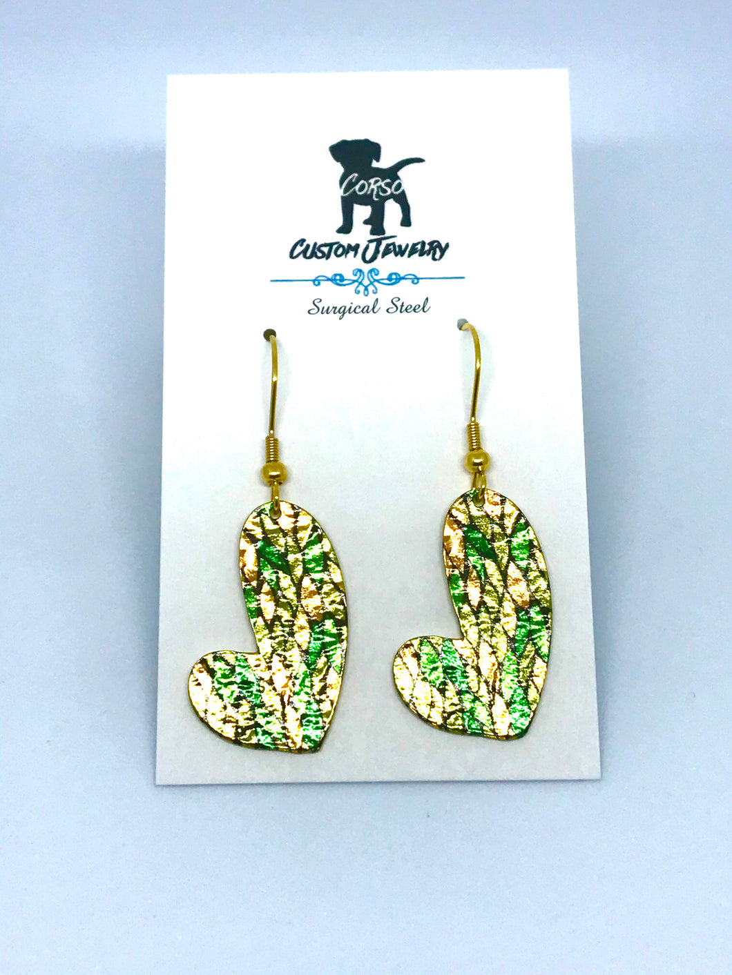 Golden Leaf Heart Drop Earrings (Surgical Steel)