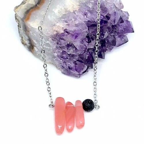 Watermelon Quartz Diffuser Necklace (Stainless Steel)