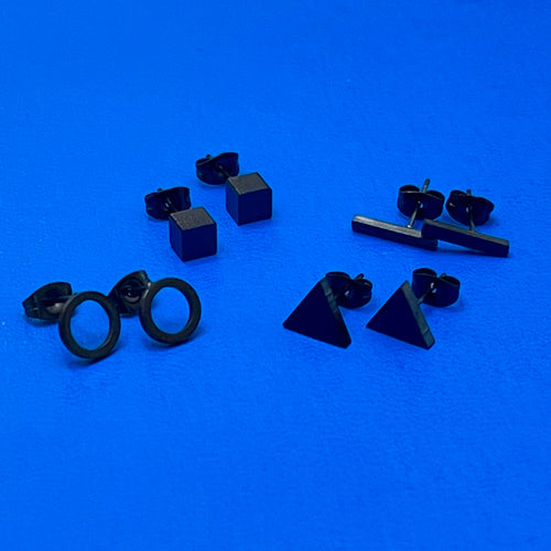 Black Brielle Minimalist Geometric Stud Quad Set (Stainless Steel)