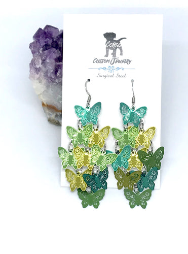 Green Butterfly Kaleidoscope Drop Earrings